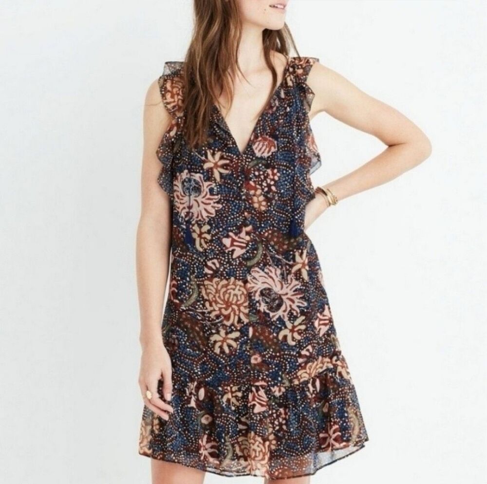 Madewell Flutter Sleeve Boho Festival Sleeveless Ruffle Mini Dress Size XS